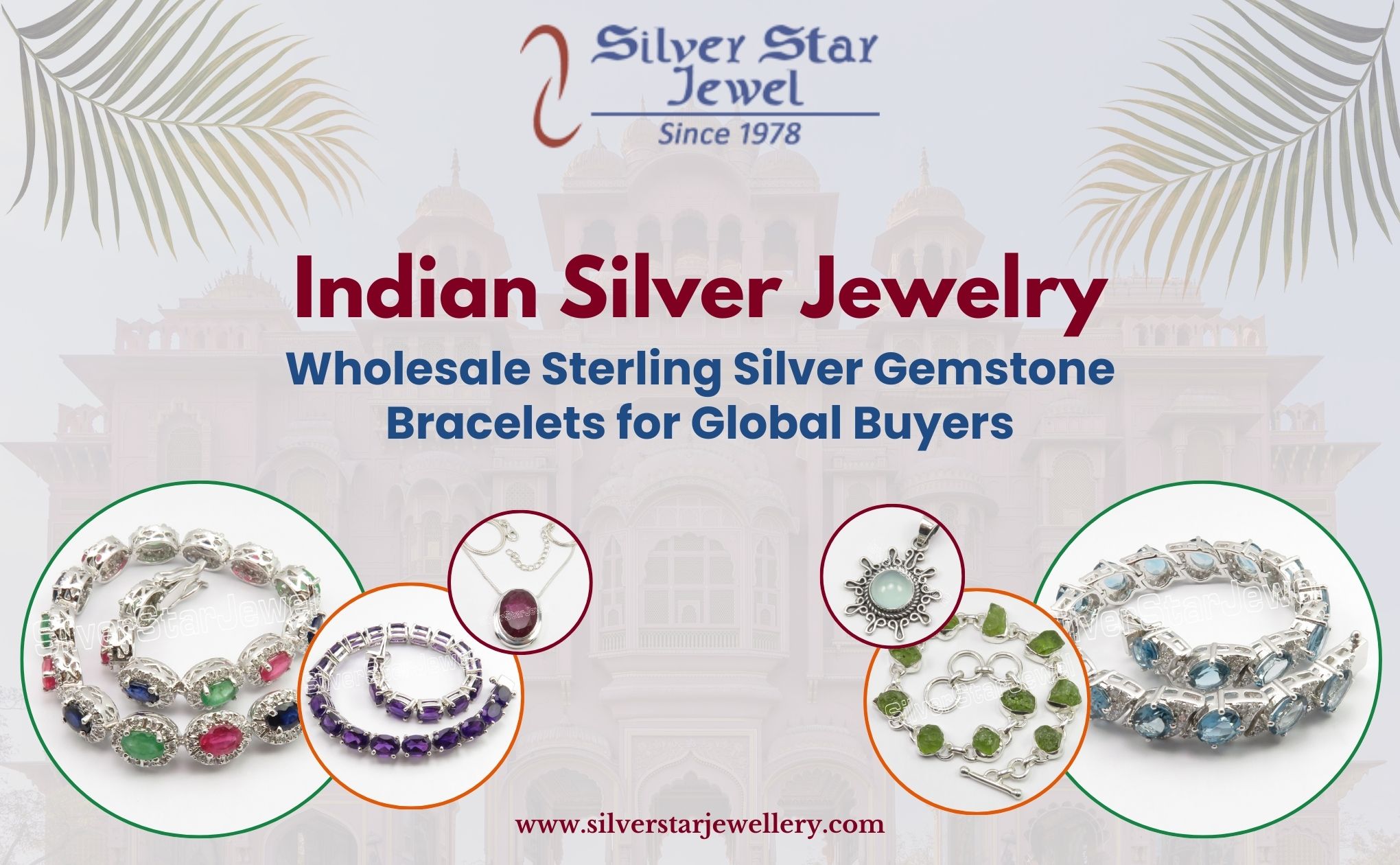 Indian Silver Jewelry Wholesale Sterling Silver Gemstone Bracelets for Global Buyers