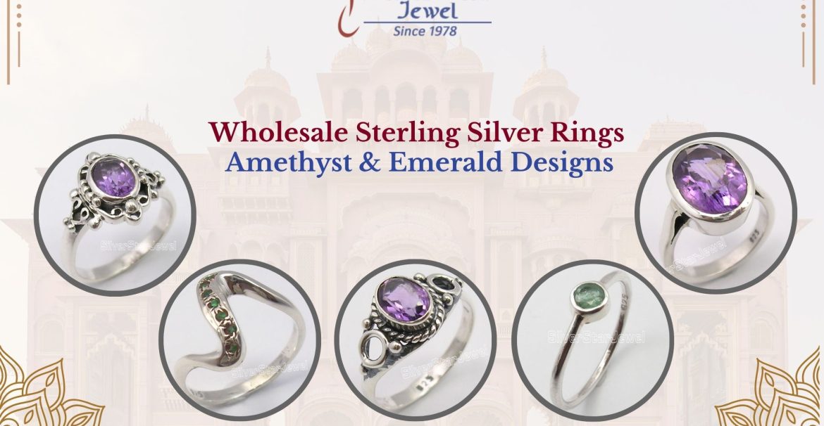 Wholesale Sterling Silver Rings Amethyst & Emerald Designs
