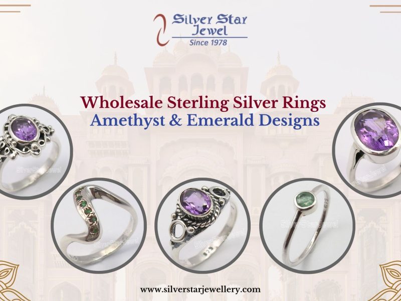 Wholesale Sterling Silver Rings Amethyst & Emerald Designs