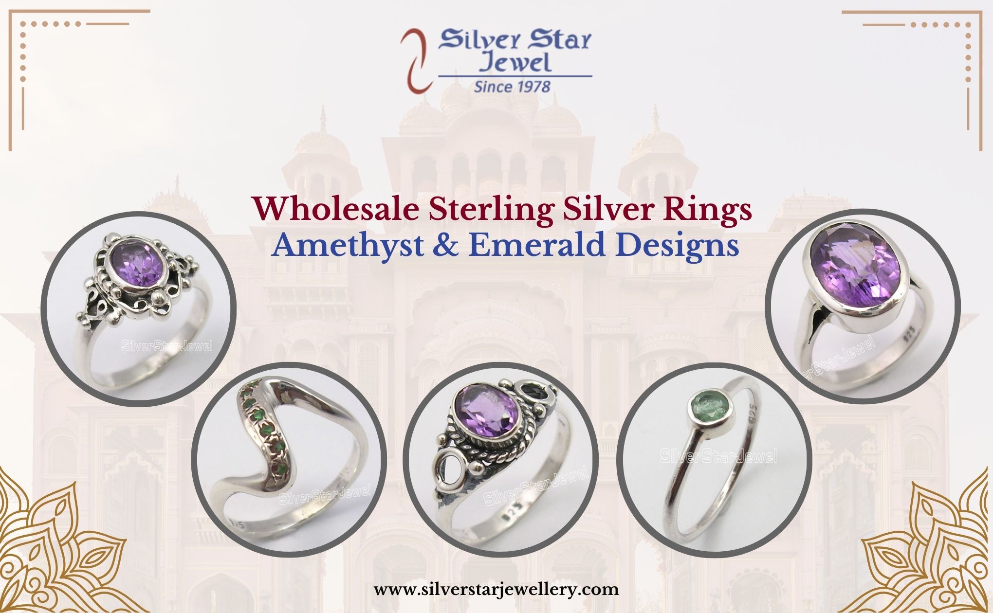 Wholesale Sterling Silver Rings Amethyst & Emerald Designs